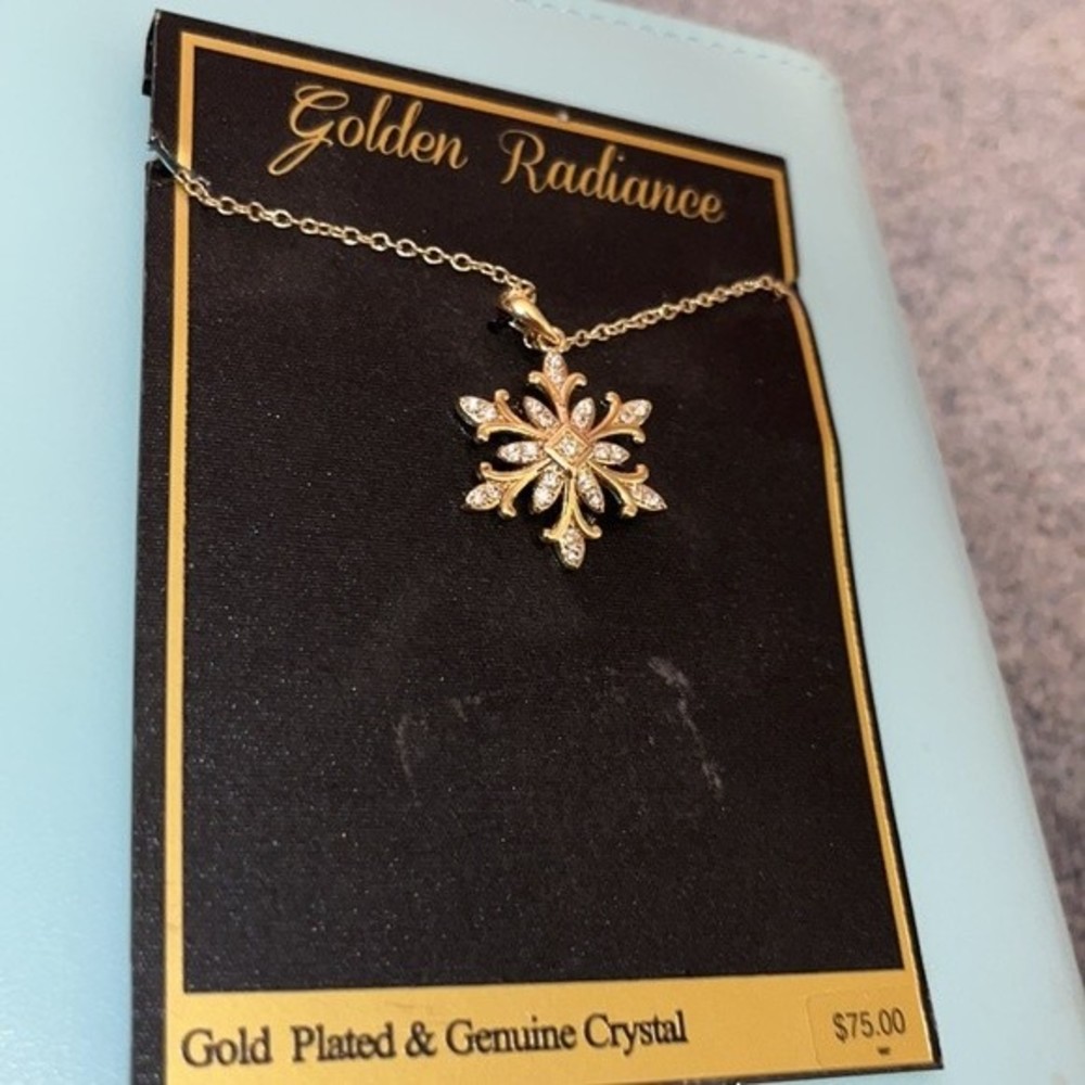 Gold Plated Brass & Genuine Crystal Snowflake Pendant